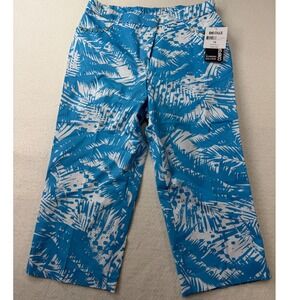 Coral Bay Women Blue White Tropical Palm Print Slimming Crop Pants Size 12‎ NEW